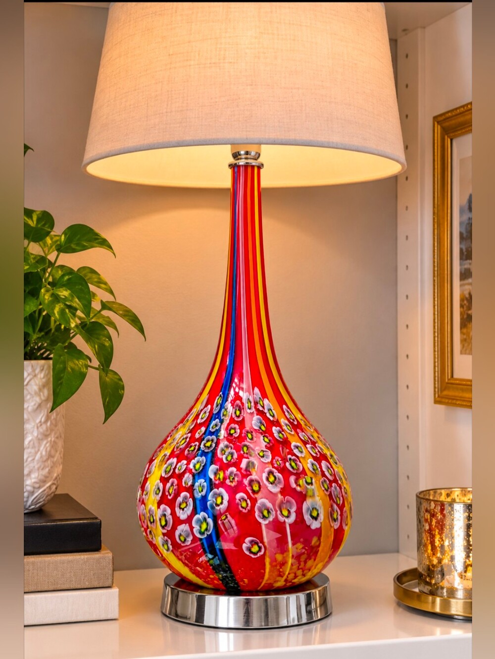 27" Blown Glass Millefiori-Style Table Lamp Beautiful 27" tall blown/art glass
